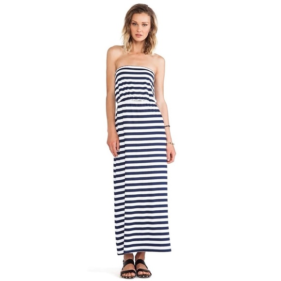Susana Monaco size small Striped Blouson Strapless maxi Dress in navy & white - Picture 1 of 8